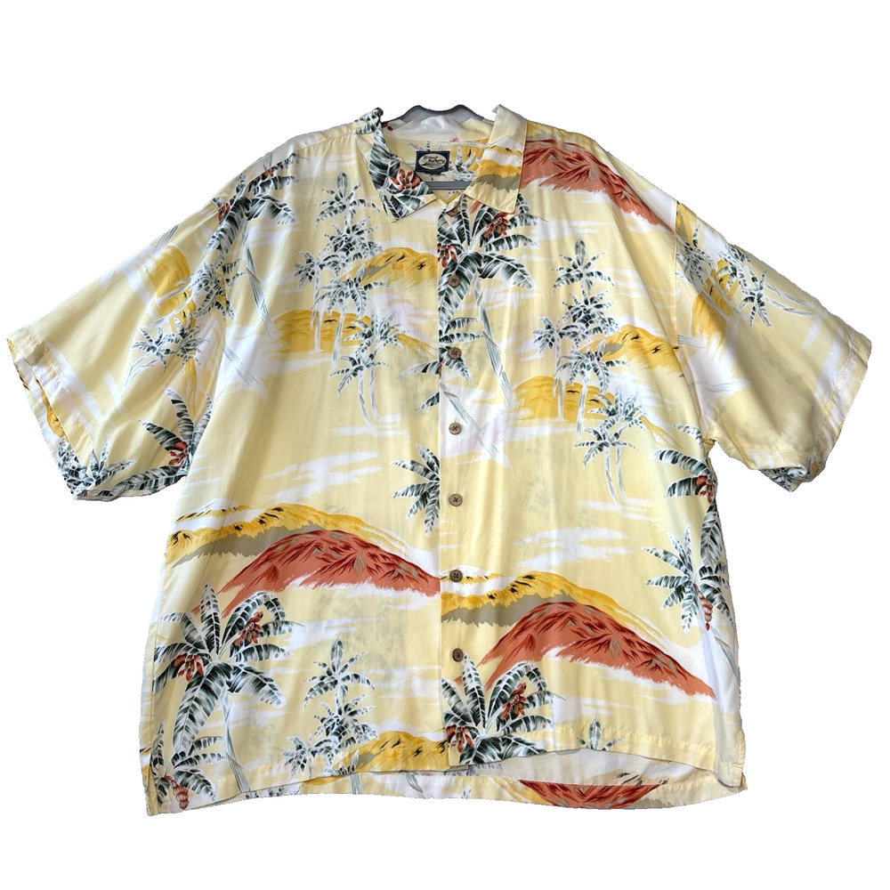 Vtg Tommy Bahama Shirt Mens XXL Hawaiian Tropical Rayon Made in Hong Kong Yellow